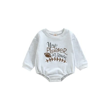 

Sunisery Toddler Baby Girls Boys Romper Long Sleeve Round Neck Letters Print Casual Fall Spring Jumpsuit Bodysuit Grey Khaki 6-12 Months