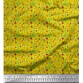 thumbnail image 1 of Soimoi Tissu Crêpe polyester Jaune Baies Rouges & Feuilles de Hêtre Imprimé au Mètre 42 Pouces de Large, 1 of 3