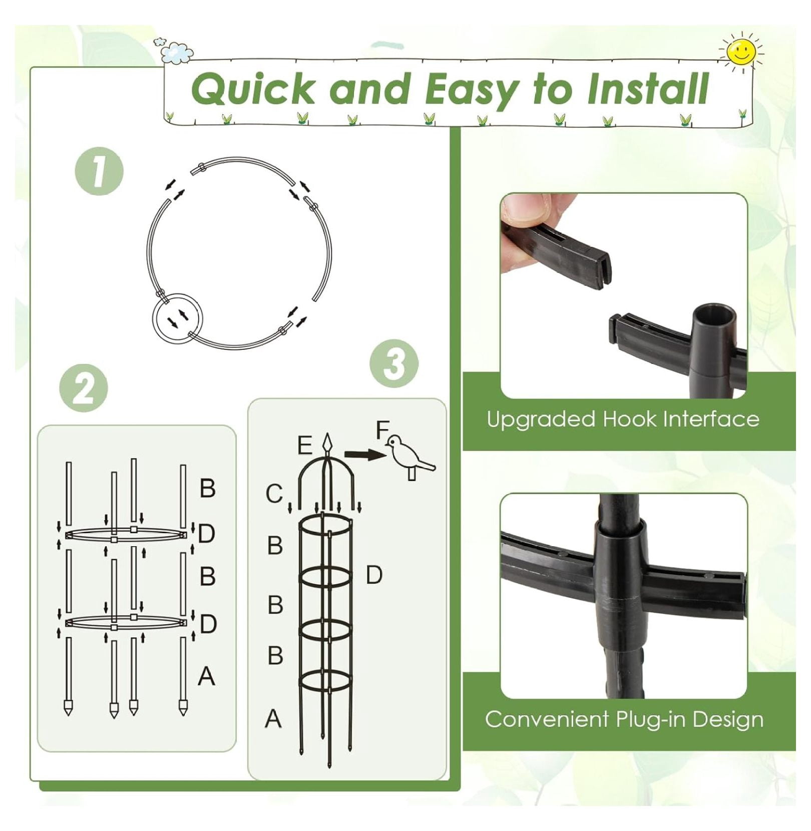 Garden Trellis for Climbing Plants, 78” Tall Metal Obelisk Trellis w/Adjustable Height, Gloves, Cable Ties, 2 in 1 Plant Cages & Supports for Flowers, Vegetables, Vines Indoor Outdoor