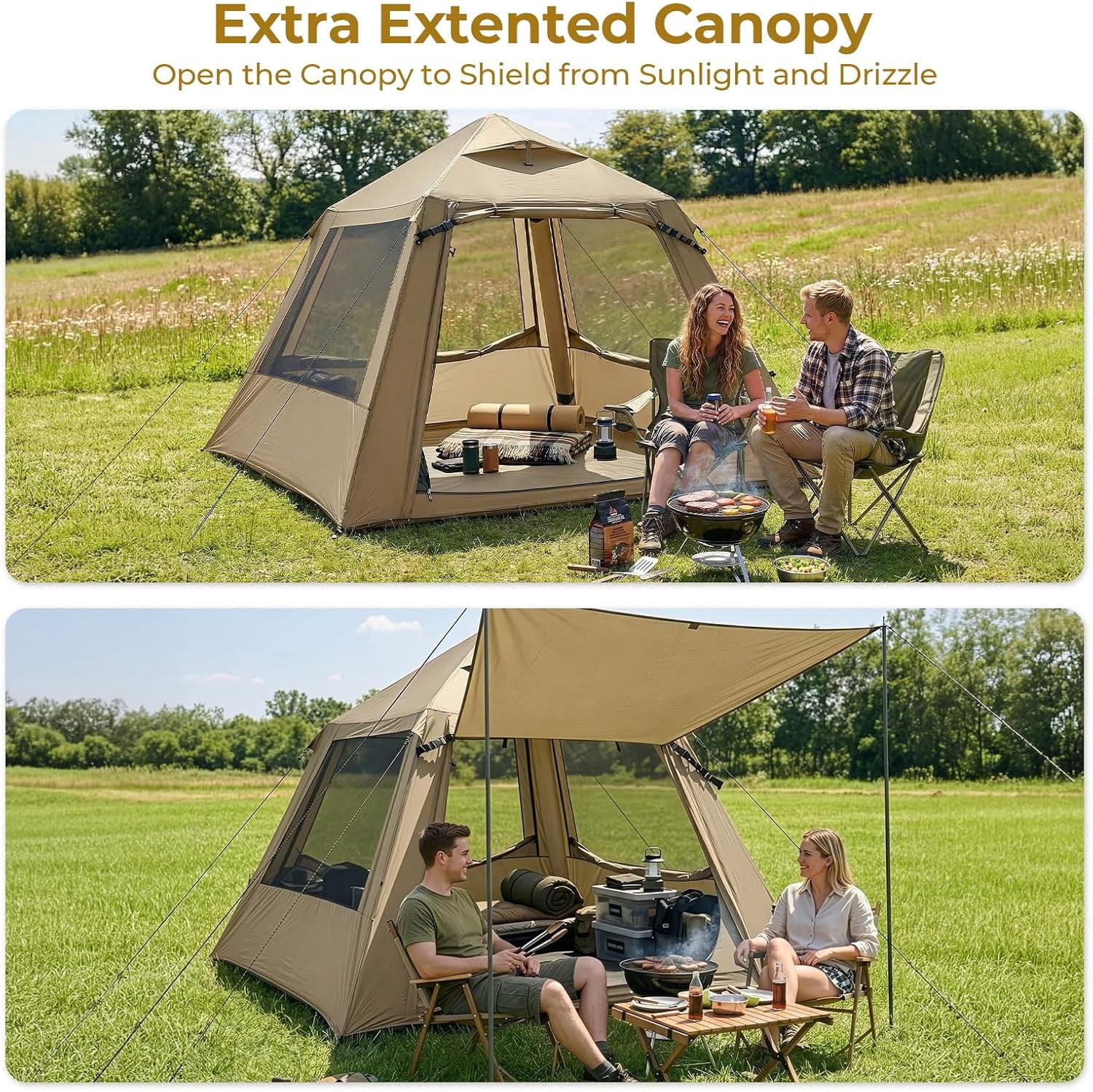 ZJTER Inflatable Camping Tent, All-Weather Inflatable Hot Tents with Stove Jack, Blow Up Tent for Camping with Mesh Doors & Windows, Inflatable Air Tents for Camping Adult