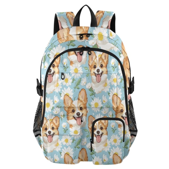 DIXRUYEE Cute Blue Daisy Dog Pattern Backpack for School 14”Laptop Compatible with Reflective Safety Strips