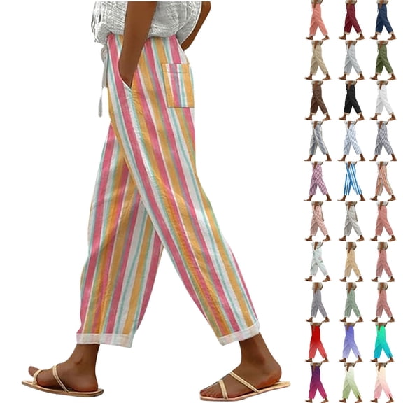 ShiShine Striped Pants for Women Casual Drawstring Trendy Trousers with Pocket