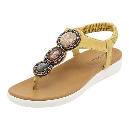 

KaLI_store Womens Shoes Women s Summer Sandals Beach Ankle Walking Strap Casual Flip Flops Ladies Flats Comfortable Shoes Yellow