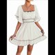 thumbnail image 2 of Vestido de Corta con Volantes en Color Liso para Mujer, Color Albaricoque M, 2 of 10