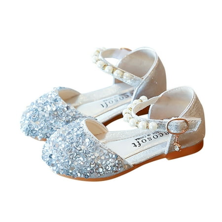 

Cathalem 18 Month Shoes Girls Shoes Sandals Kids Single Baby Bowknot Bling Pearl Princess Toddler Shoes 9 Girl Silver 3.5 Years