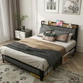 thumbnail image 3 of Full Size Bed Frame with Charging Station and Upholstered Storage Headboard, Metal Platform Bed with Under Bed Storage, No Box Spring Needed, Noise Free, Easy Assembly (Dark Grey, Full), 3 of 9