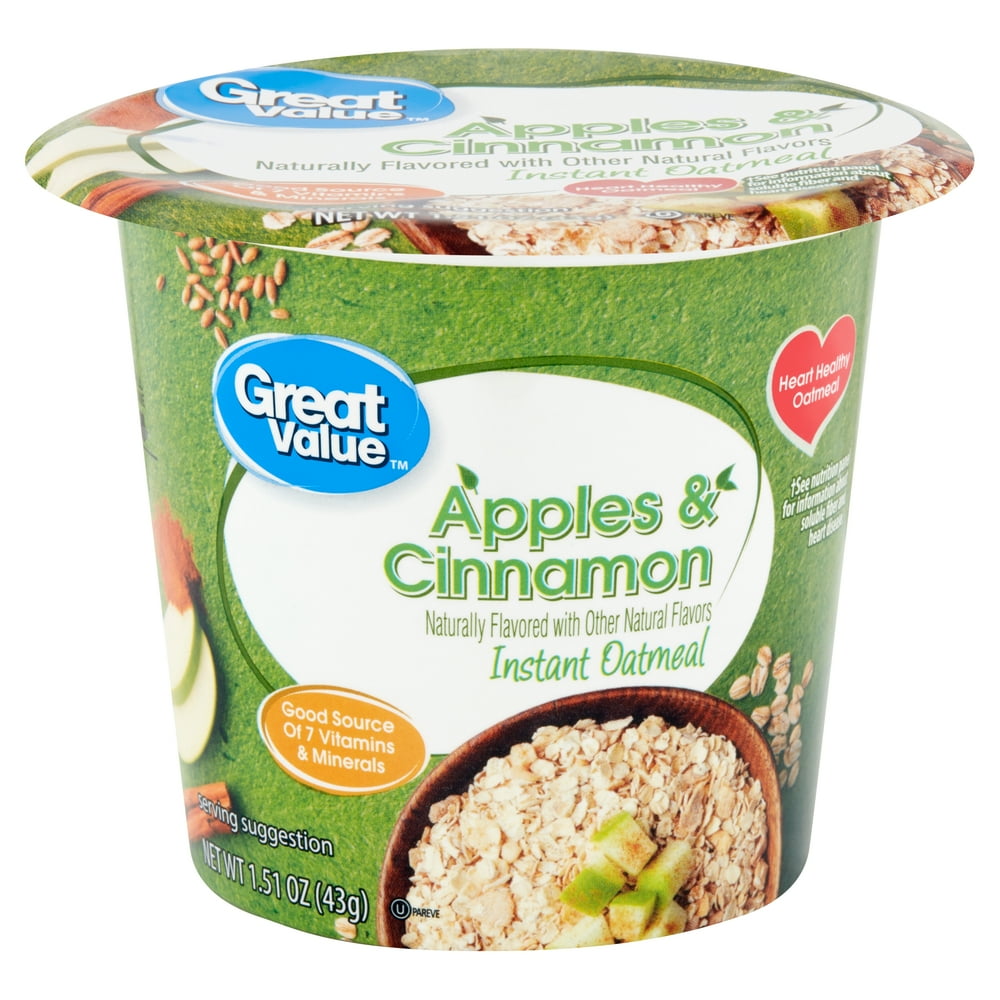 Great Value Instant Oatmeal Cup, Apples & Cinnamon, 1.51 oz