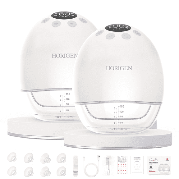 Horigen AOV6861 White Double Electric Breast Pump, Wearable Hands-Free, Smart Memory, 3D Pumping, Portable Quiet