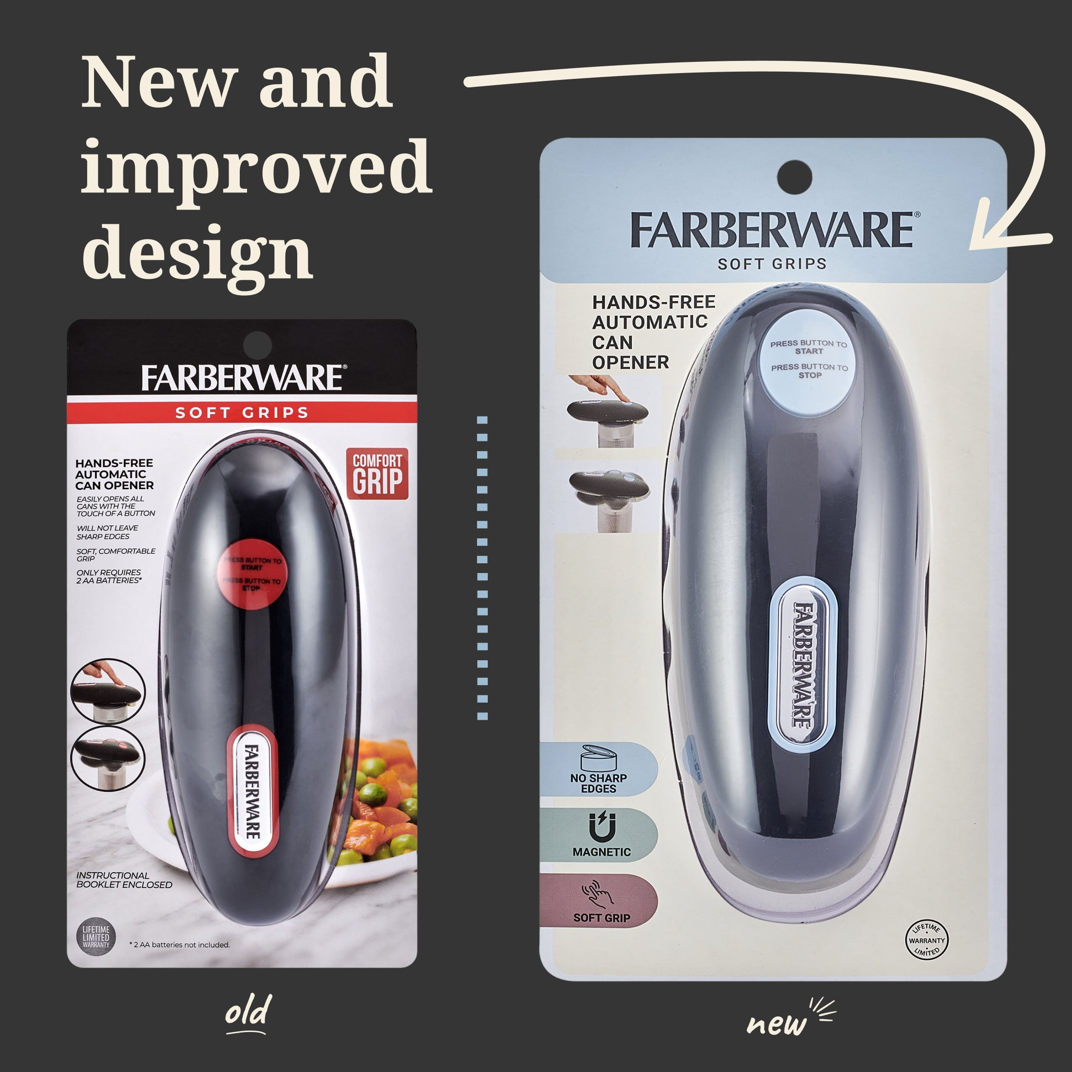 Farberware Soft Grips Hands-Free Battery-Operated Can Opener in Black