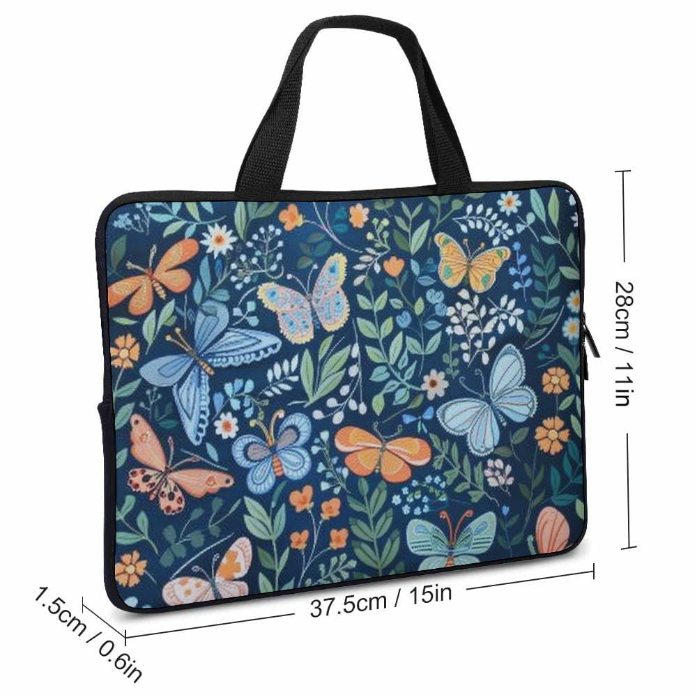 JRXY Butterflies Flowers Leaves Diving Fabric Laptop Carrying Bag with Handle and Waterproof Exterior, Lightweight and Scratch-Resistant Computer Protect Case 15inch