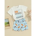 thumbnail image 3 of Toddler Boys Easter Outfits 6 12 18 24 Months 2T 3T 4T Baby Summer Boy Clothes Letter Print Short Sleeve T-Shirt and Elastic Shorts for 2 Piece Vacation Kids Clothing Set, 3 of 9