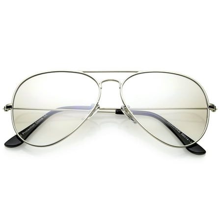 sunglassLA - Retro Small Double Nose Bridge Slim Temple Clear Lens Aviator Eyeglasses 57mm - (Best Glasses For Small Nose Bridge)