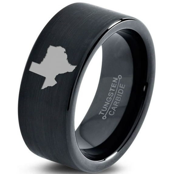 Tungsten Texas The Lone Star State Band Ring 9mm Men Women Comfort Fit Black Flat Cut Brushed Polished