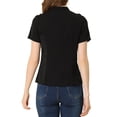 thumbnail image 3 of INSPIRE CHIC Women's Tie Neck Ruffle Mesh Panel Semi Sheer Short Sleeve Blouse Black XS, 3 of 6