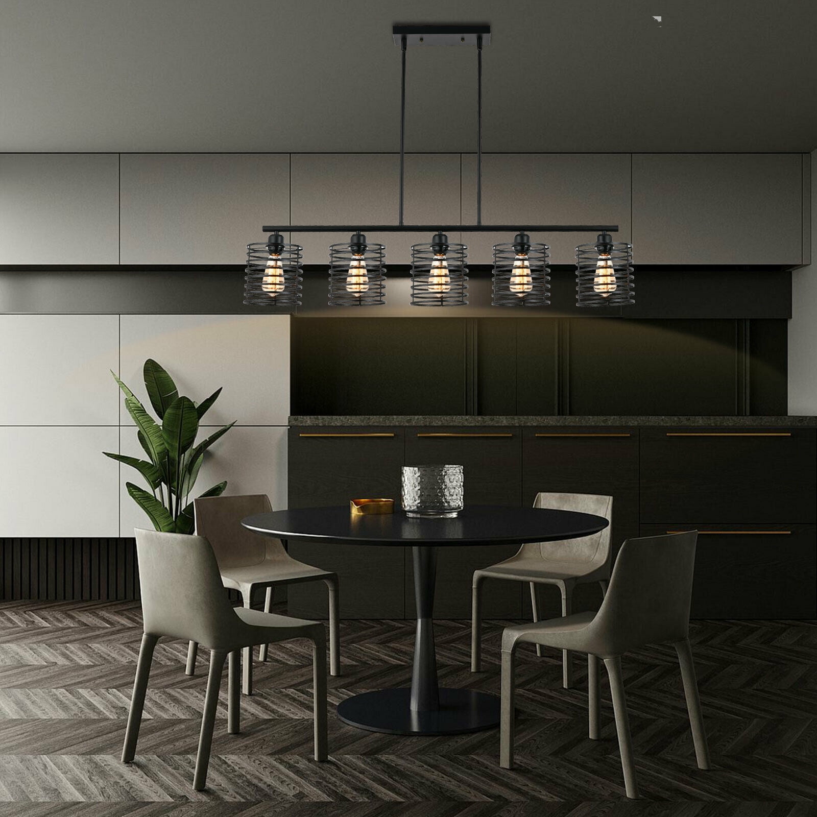 Industrial 5-Light Pendant Lamp Metal Ceiling Light Kitchen Island Fixture E26