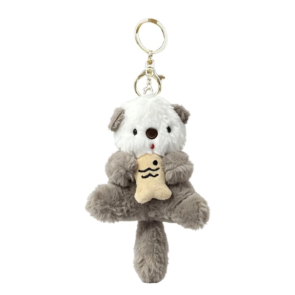 Plush Otter Keychain Cute Stuffed Animal Keyring Charm Bag Pendant Hanging Decoration for Backpacks Car Keys Birthday Gifts for Couples Friends Khaki