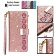 thumbnail image 2 of Wallet Case for iPhone 14 Pro 5G, Glitter Bling Flip Folio Leather Protective Magnetic Stand Zipper Purse Phone Cover with Card Slot Holder Wrist Strap for Women, Rosegold, 2 of 9