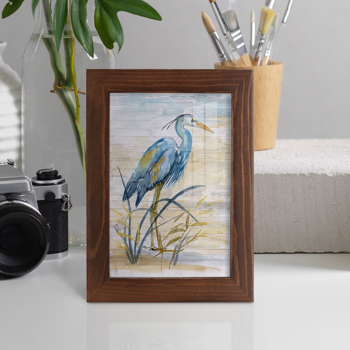 Blue Heron I -Framed Print w/glass-Chestnut