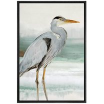 wall26 Framed Canvas Print Wall Art Pastel Beach Wave Ocean Crane Bird Nature Wilderness Illustrations Modern Art Decorative Rustic Relax/Calm for Living Room, Bedroom, Office - 24"x36" Bla