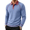 thumbnail image 2 of Mens Soft Knit Long Sleeve Henley Shirt Contrast Lapel Raglan Sleeve Color Block Business Casual Top, 2 of 6