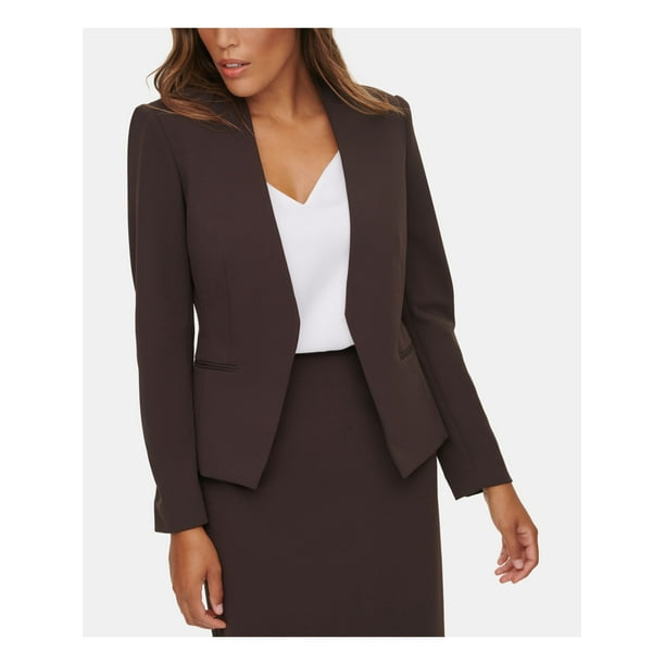 CALVIN KLEIN Womens Brown Lined Asymmetrical Wear To Work Suit Jacket  Petites 8P 