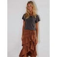 thumbnail image 5 of Women'S Boho Wrap Front Self Tie Knot Ruffle Hem Split Midi Skirt Wine Red L, 5 of 8
