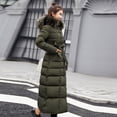 thumbnail image 5 of Women's Outerwear Hooded Long Cotton-padded Jacket with Pocket Coats, Faux Fur Trim and Tie Waist for a Stylish Look, in Green, Size XXXL, 5 of 5