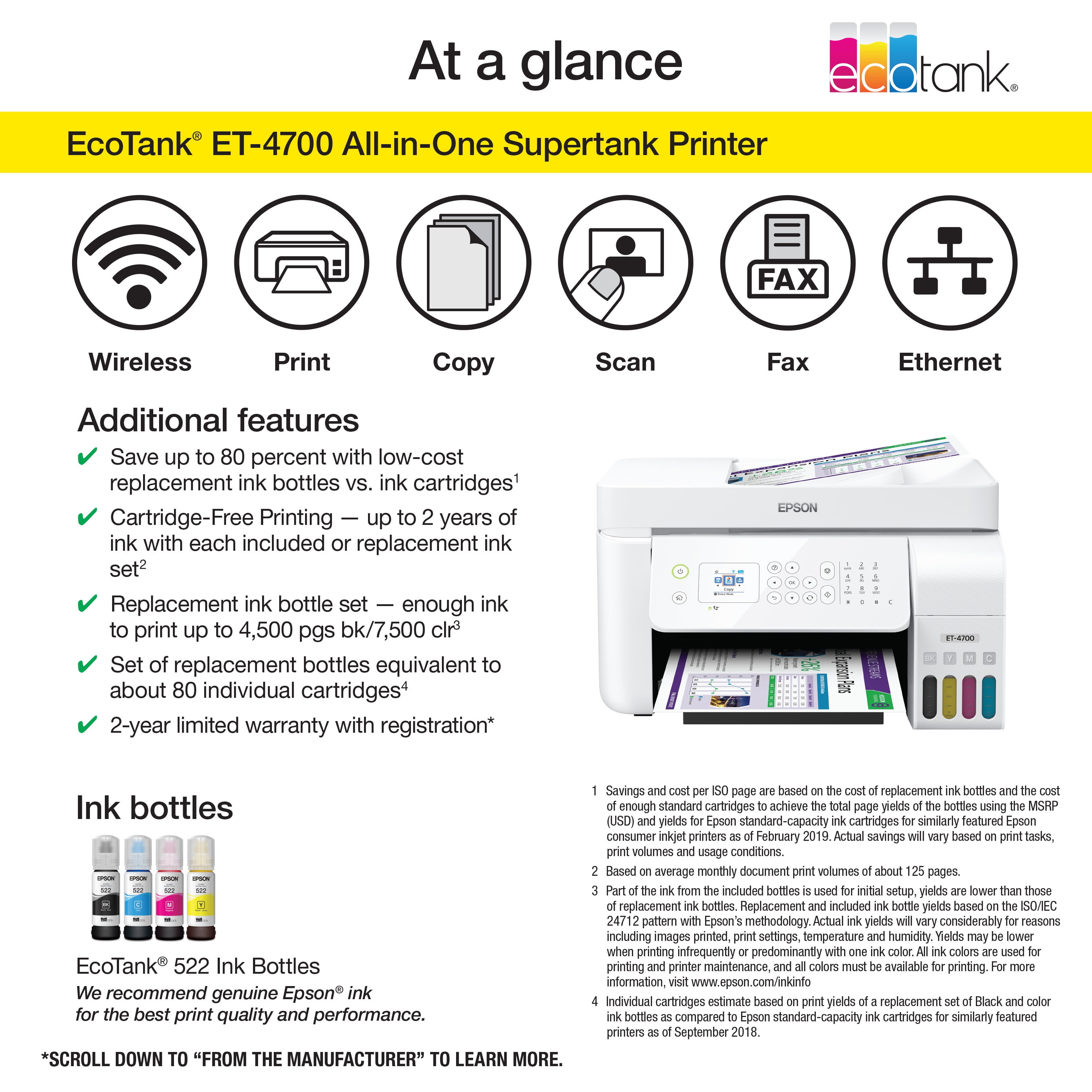 C11CG85201 Epson EcoTank ET-4700 Wireless Color SuperTank All In One Printer