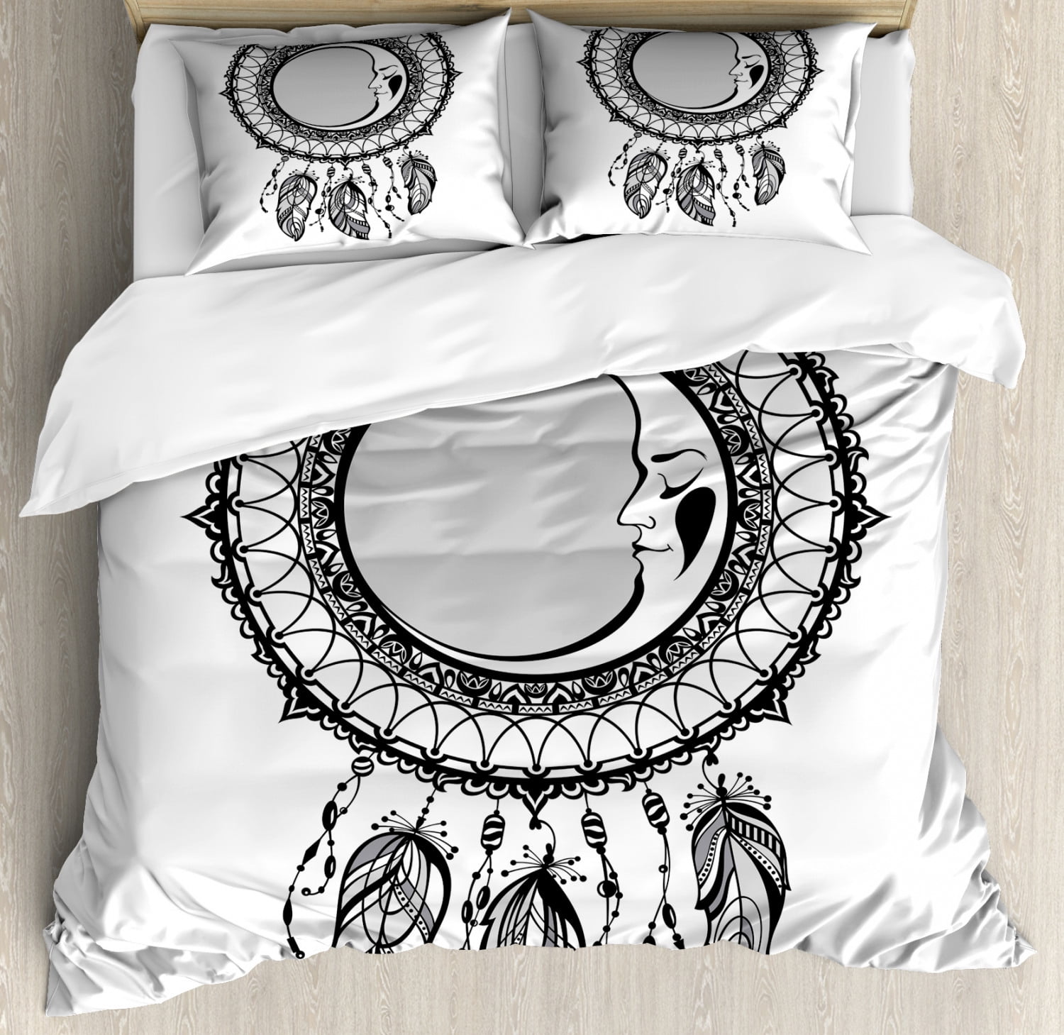 Magic Moon Duvet Cover Set, Dreamcatcher with Crescent Ornament and