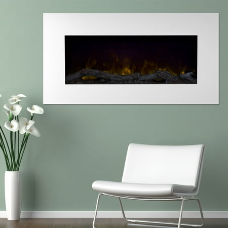 Electric Fireplace &ndash; 36-inch Modern Wall-Mounted - 10 Color LED Flame, 3 Media Backgrounds with Adjustable Brightness and Remote by Northwest (White)