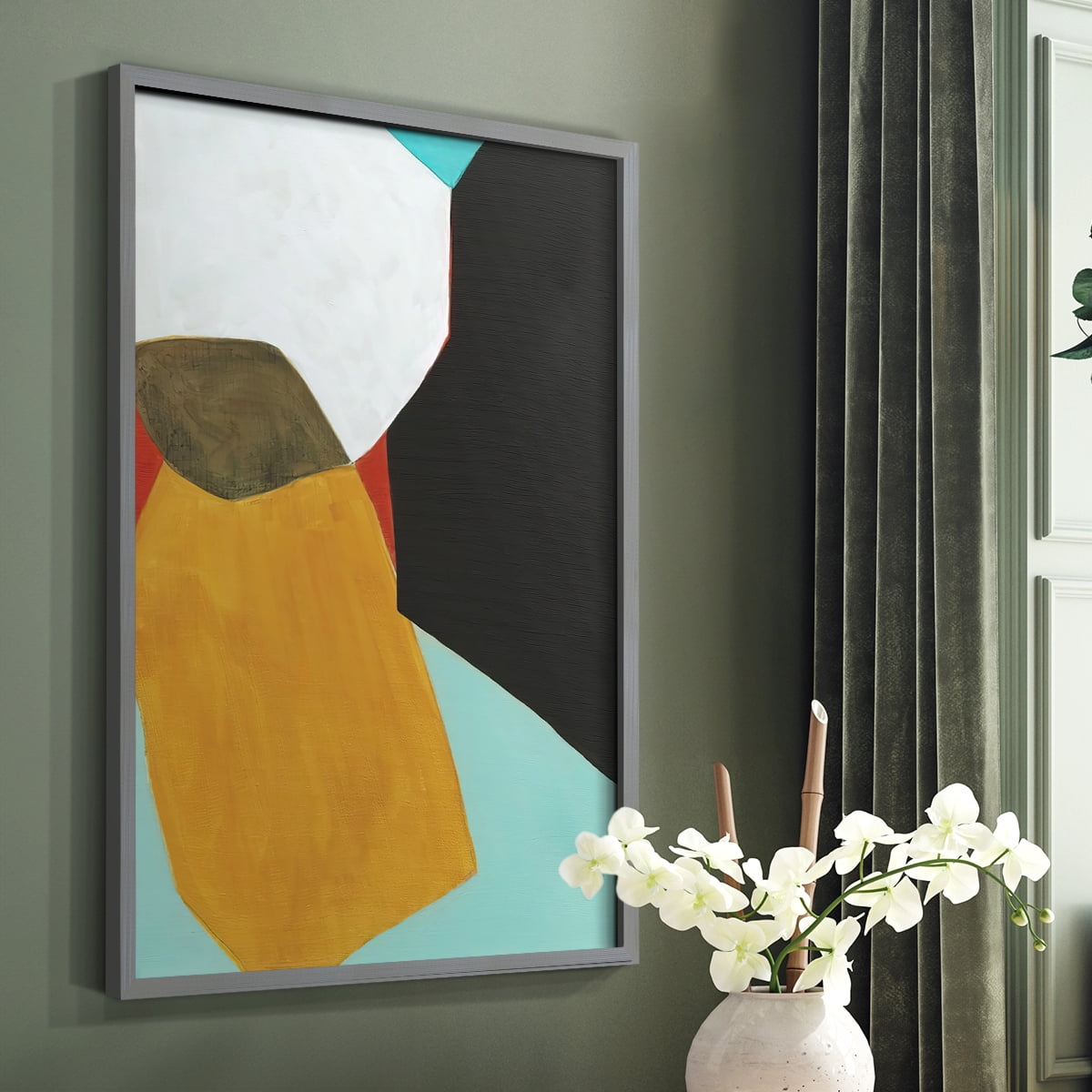 Graphica I Framed Print in Gray Solid Wood Framed Print No Nail Hanging