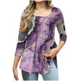 thumbnail image 2 of Womens Tops 3/4 Sleeve Floral Printing Round Neck Plus Size T-shirt Casual Blouse,Tops for Women Purple, 2 of 6