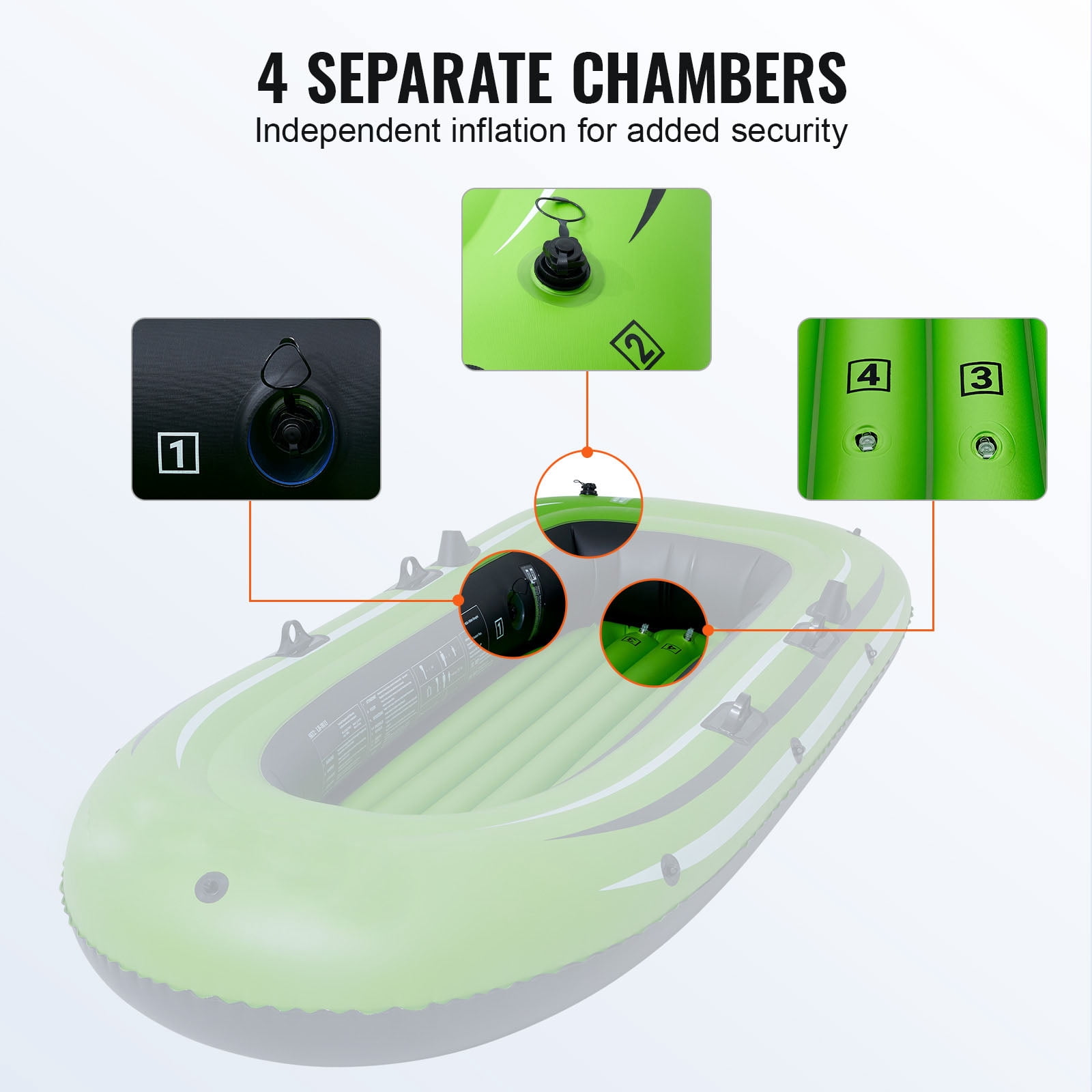 KFFKFF 3-Person PVC Inflatable Boat with Aluminum Oars and High-Output Pump