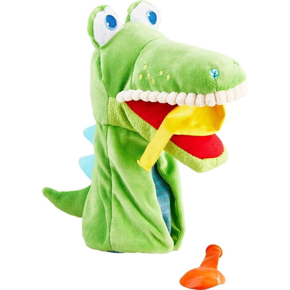 HABA Hand Puppet - Eat it Up Croco Interactive Puppet Show Toy with Belly Bag for Storytelling, Speech Therapy Toys and Pretend Play for 18 mo 