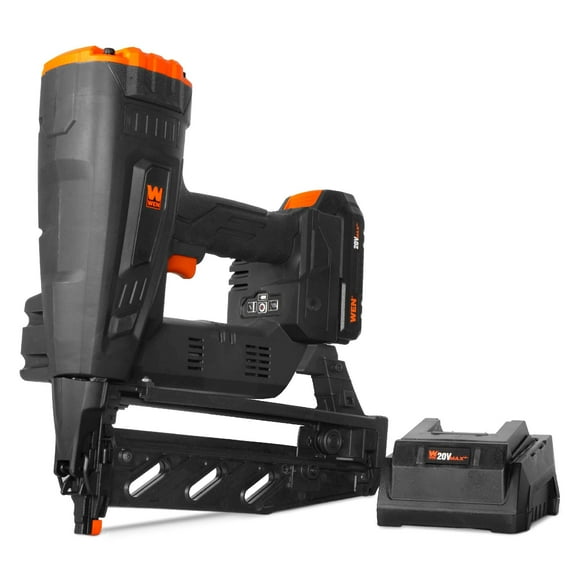 WEN 20V Max Cordless Brushless 16-Gauge Brad Nailer with 2.0Ah Battery and Charger (20516)