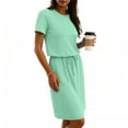 thumbnail image 4 of Tauxra Women's Short Sleeve Casual T-Shirt Dress with Drawstring Waist Crewneck Solid Color Soft Stretchy for Summer Spring, 4 of 6