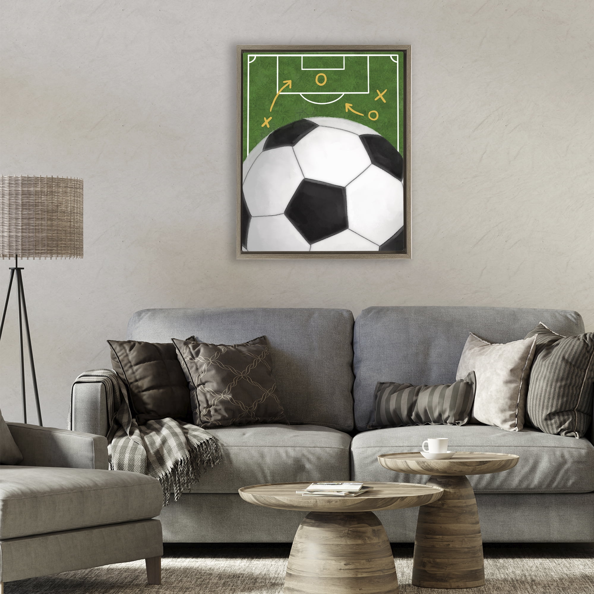 Stupell Industries Soccer Field & Ball Brown Framed Floater Canvas Wall Art, design by Jennifer Stith