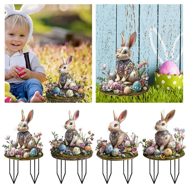 YYV Easter Colored Eggs and Bunnies Inserted The Ground