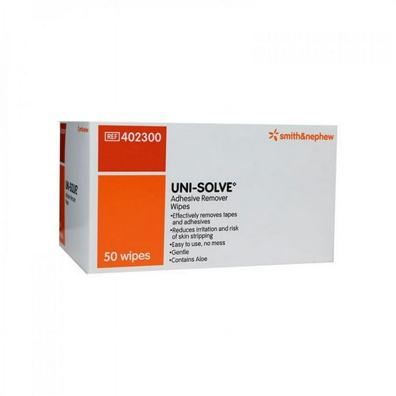 Smith and Nephew Uni Solve Adhesive Remover Wipe, 50 Pieces Box