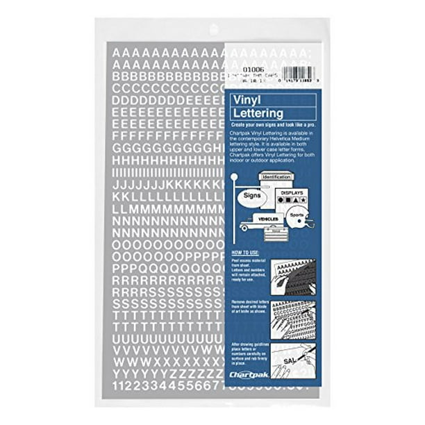 Chartpak SelfAdhesive Vinyl Capital Letters and Numbers, 1/4 Inches High, White, 610 per Pack