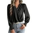 thumbnail image 2 of Wowcloth Women's Casual Fashion Solid Color V-Neck Chiffon Blouse with Lantern Sleeves for Daily Wear and Office, 2 of 9
