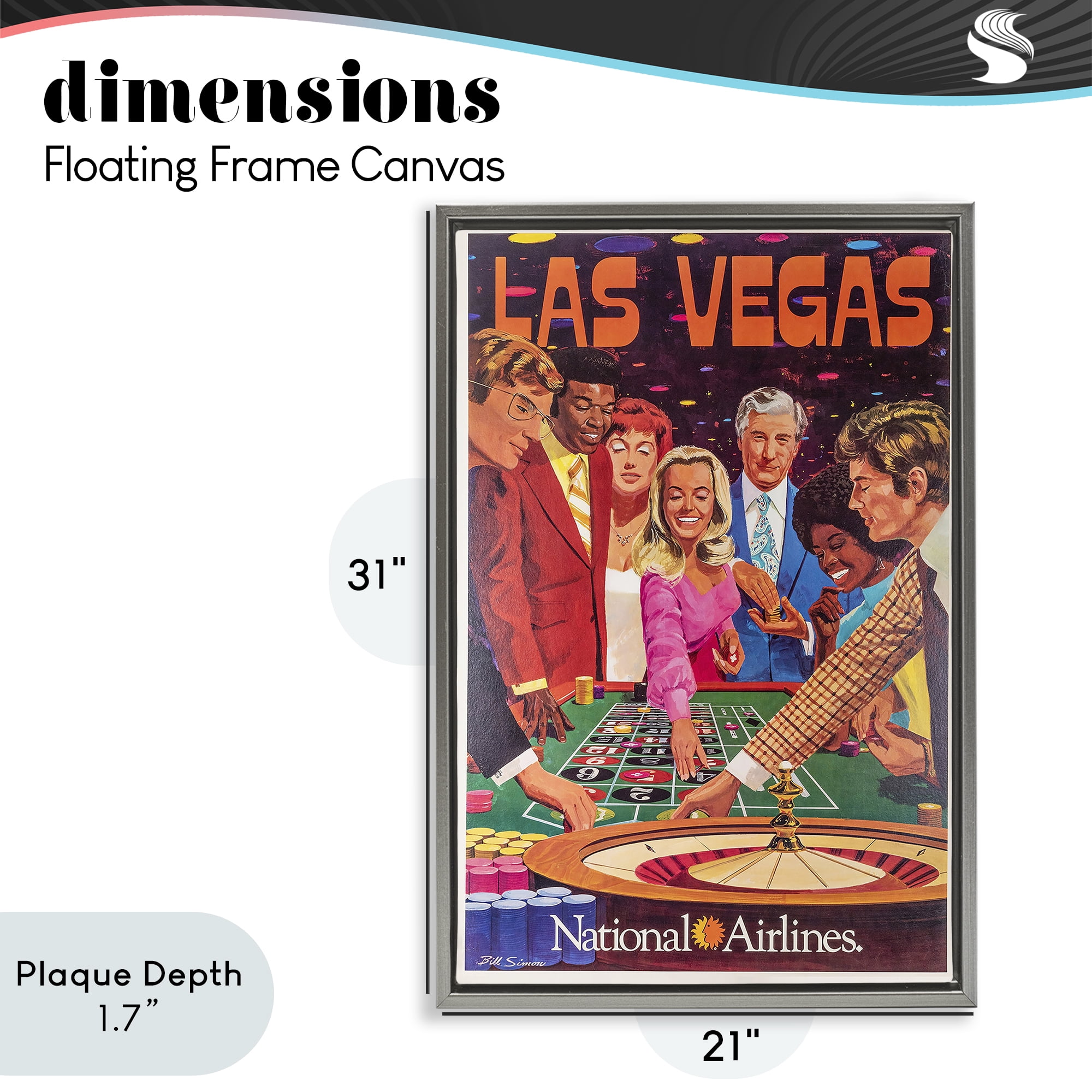 Stupell Industries Vintage Las Vegas Casino Gray Framed Floater Canvas Wall Art, design by Vintage Posters