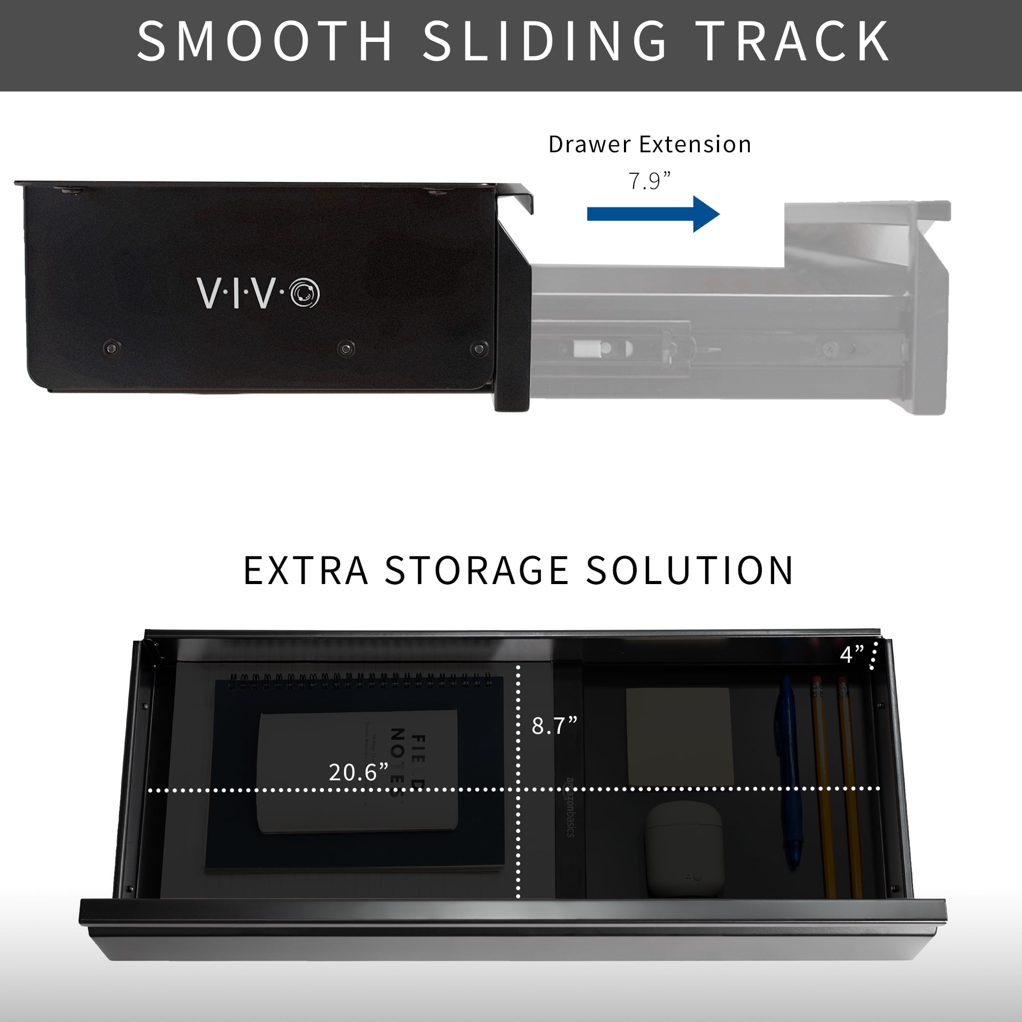 VIVO Black Space Saving 22" Pull Out Under Desk Storage Drawer without Shell