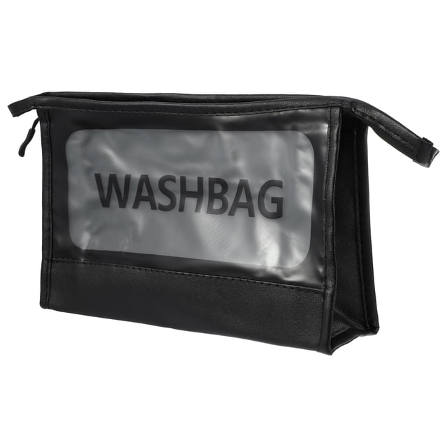 Bolsas de maquillaje con letras transparentes Unique Bargains Bolsa de aseo transparente de PU Negro Grande