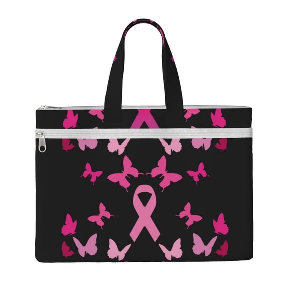 Honeii Breast Cancer Print Canvas Tote Bag with Compartments Laptop Tote Bag Large Tote Bag