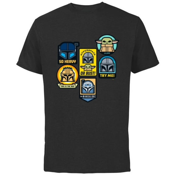 Star Wars The Mandalorian Season 3 Character Stickers Grogu - Short Sleeve Cotton T-Shirt for Adults - Customized-Black