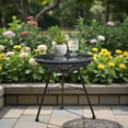 thumbnail image 2 of Tcbosik 17.7" Round Side Table with Glass Top for Outdoor, Small End Table with Metal Legs, Accent Table for Balcony, Garden, Patio, Backyard, Black, 2 of 8