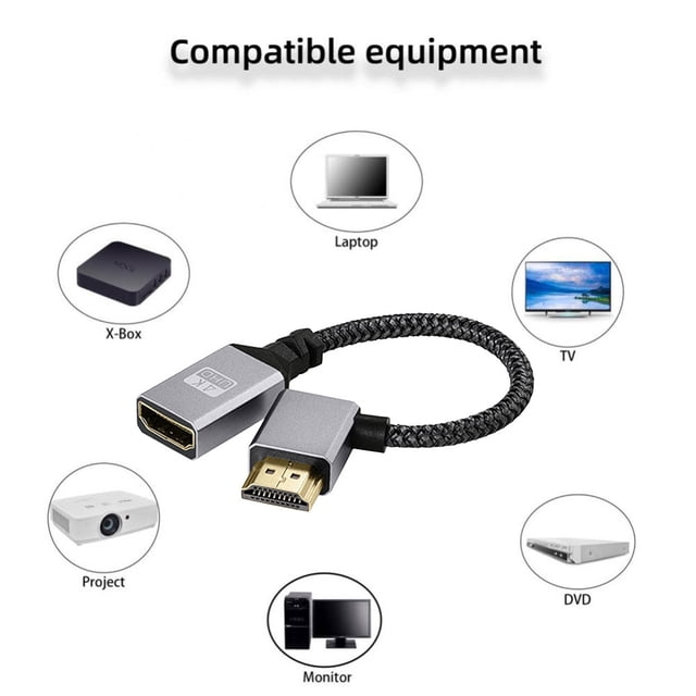Cable De Extensión Adaptador de Cable de 15CM, Cable de vídeo Compatible con HDMI de 18 Gbps macho a hembra, trenza de nailon