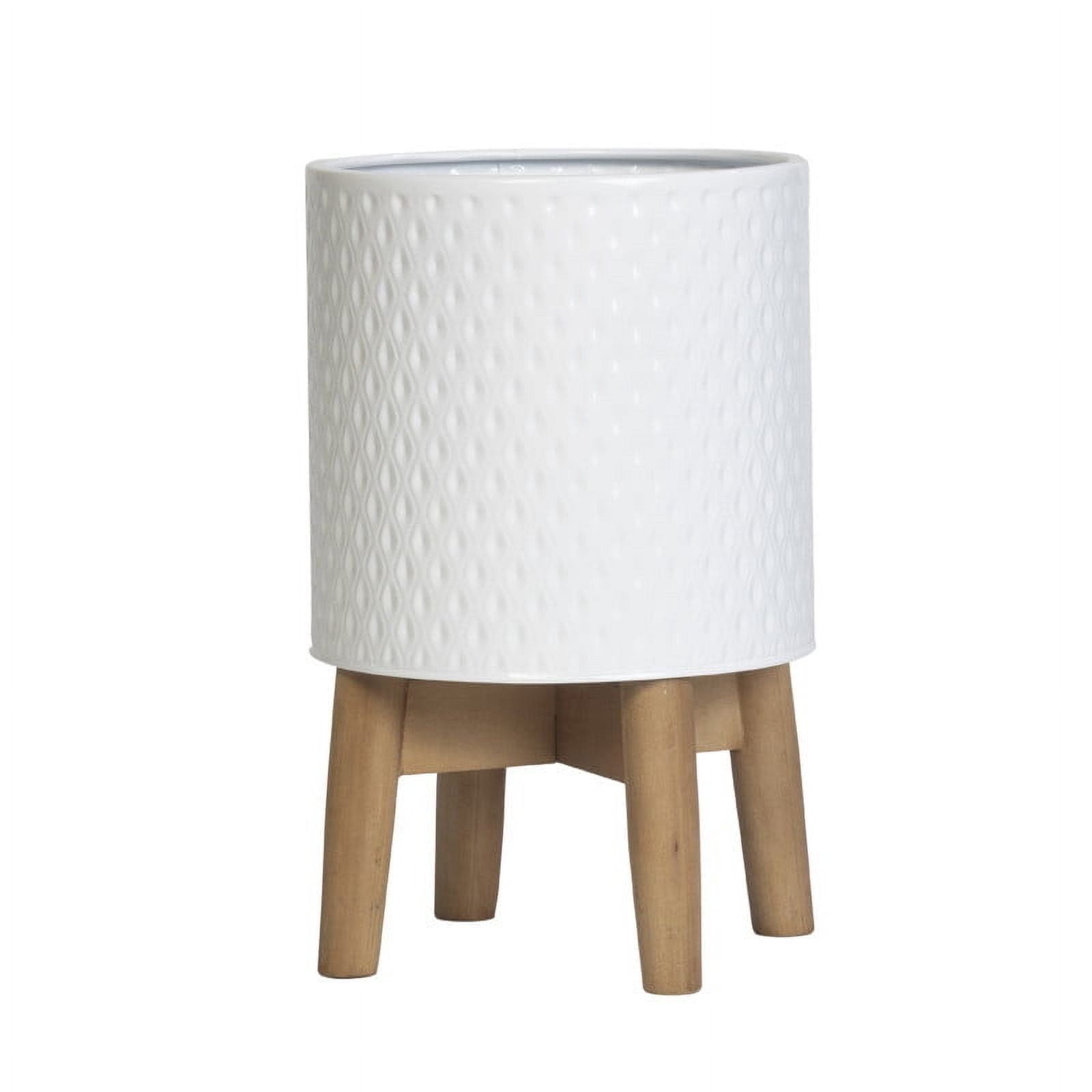 Modern Metal Planter Pot With 4-Leg Wood Base - White - 13.5"H x 8.5"W