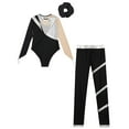 thumbnail image 4 of TiaoBug Kids Girls Diamond Long Sleeve Ballet Gymnastics Leotard Workout Bodysuit with Pants Hair Band Set Silver&Black 8, 4 of 5